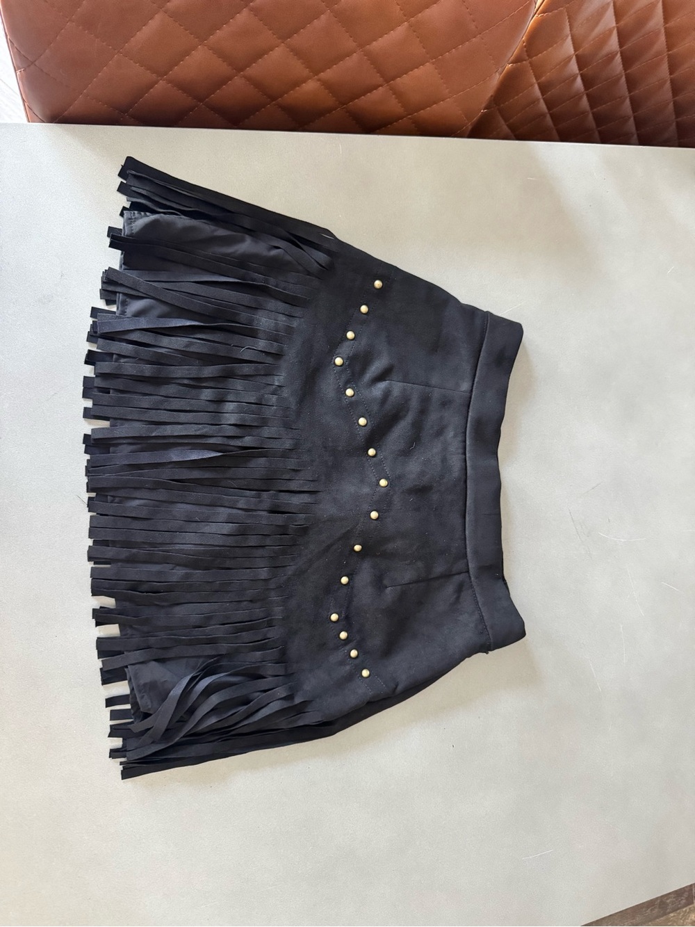 SHEIN Black Mini Skirt with Fringe and Gold Studs - Picture 2 of 4